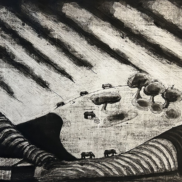 Cows in the Vineyard
Etching and aquatint
32.5”x26.25” 