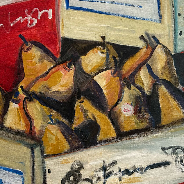 Pears in a box acrylic on canvas
